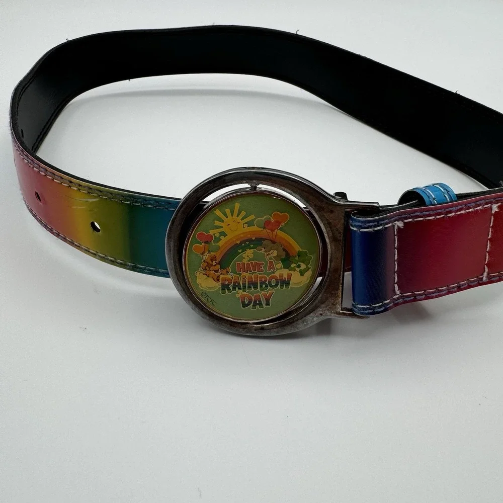 Vintage 2003 Y2K Care Bears Flip Buckle & Belt Rainbow Day Youth Kids Size S/M